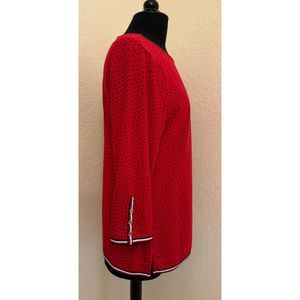Tommy Hilfiger Red Polka Dots Striped Trim 3/4 Sleeves Top - Sz L